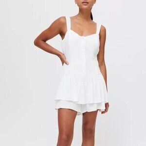 MINKPINK Rozelle Button-Front Romper in White NWT Coquette Size Small